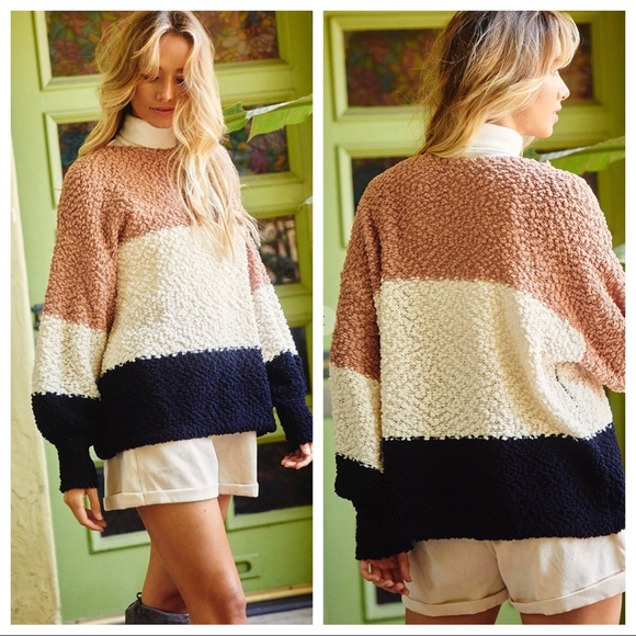 Boho Color block Fall Fabulous Popcorn Sweater - Picture 2 of 7
